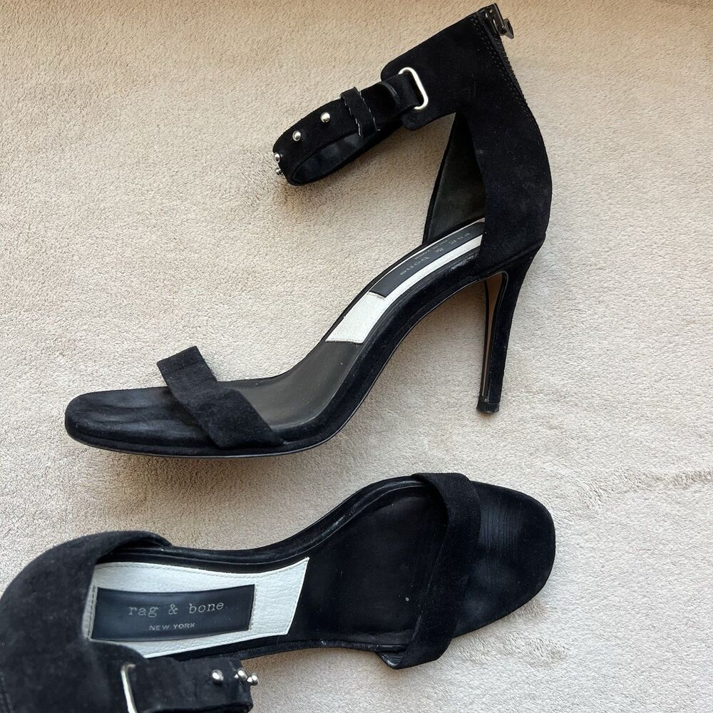 Rag & Bone Black Suede Stiletto Heel Sandal Women EU 40 US 10 Silver Studs Party - Picture 16 of 16